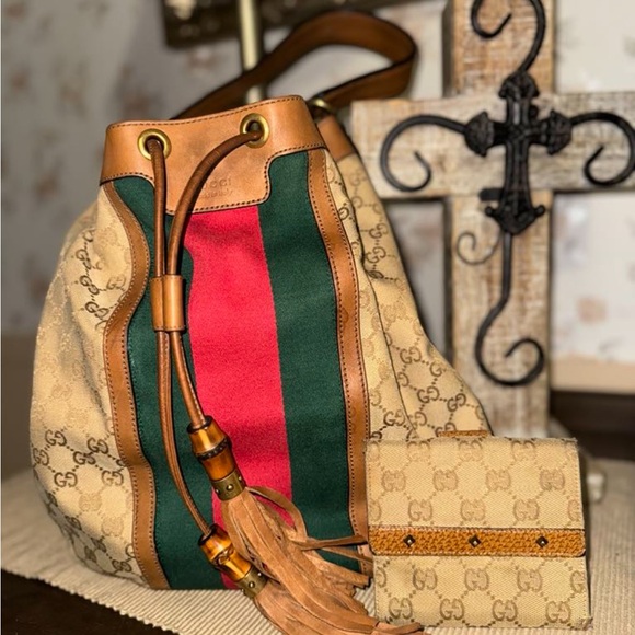 Gucci Beige and Green Women's Bag Sherry Line Hobo - Picture 4 of 5
